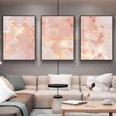 TPFLiving Luxus Poster Leinwand -Abstrakte Strukturen - Pink, Beige, Gold - 13 verschiedene Größen - Günstiges 3-er Set OHNE Rahmen - SET